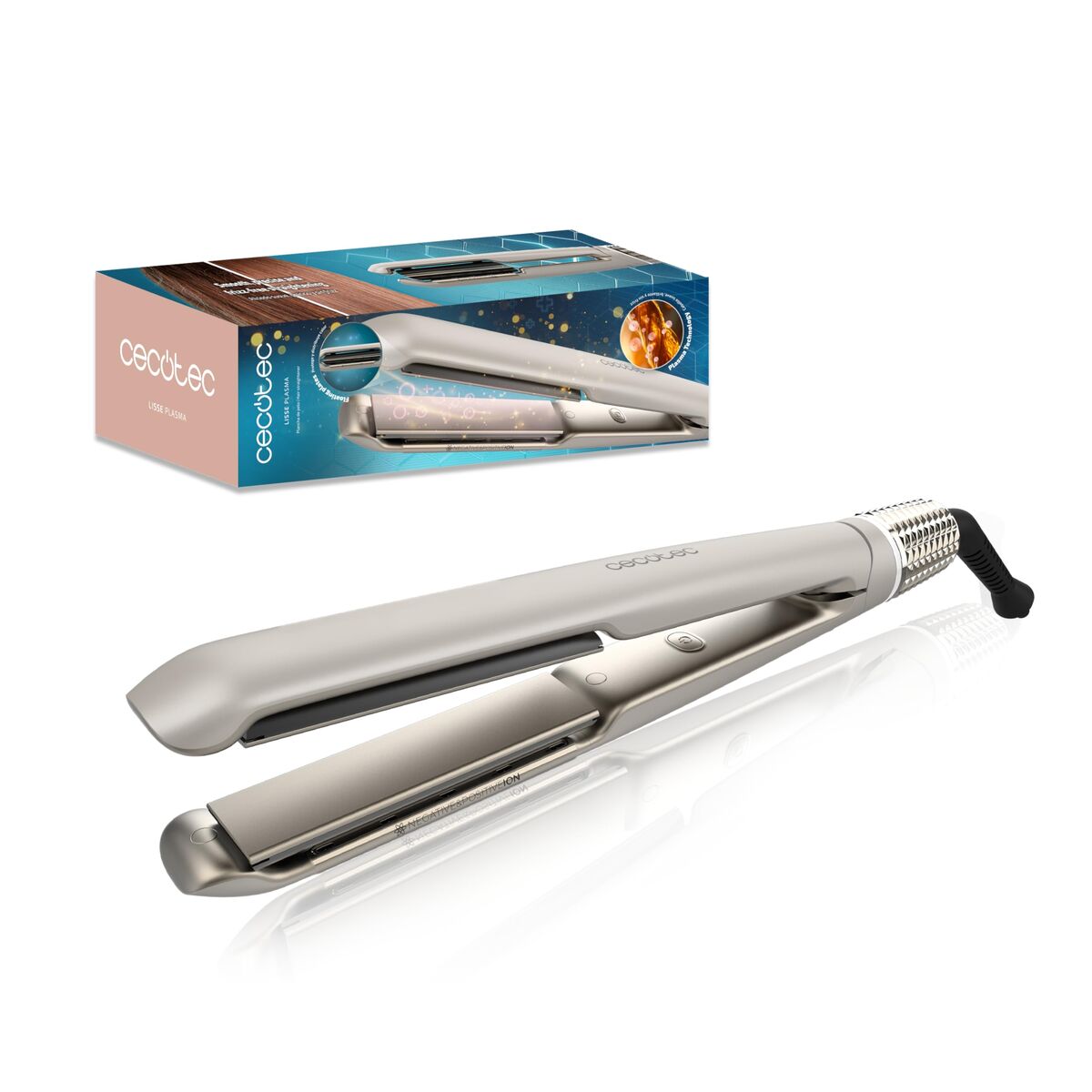 Cecotec Prancha de Cabelo Lisse Plasma 45W Champanhe, iónica, placas flutuantes, auto-off