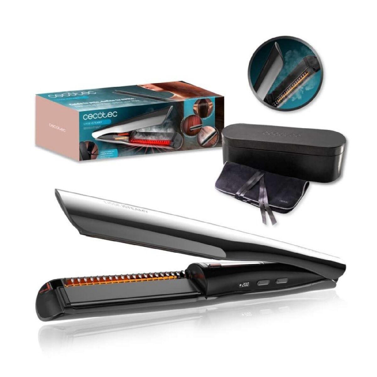 Cecotec Prancha de cabelo a vapor Lisse iSteamy, 43 W, infravermelhos, display digital, branca