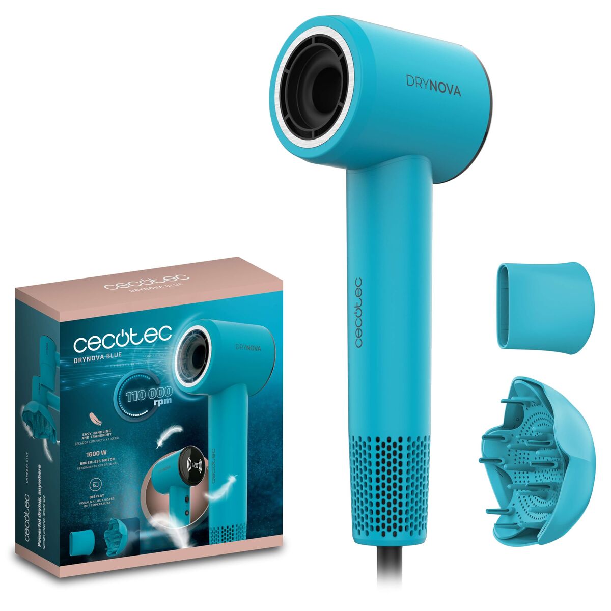 Secador de Cabelo Cecotec DryNova 1600W Ionizador Azul Tela Digital Silencioso Unissex