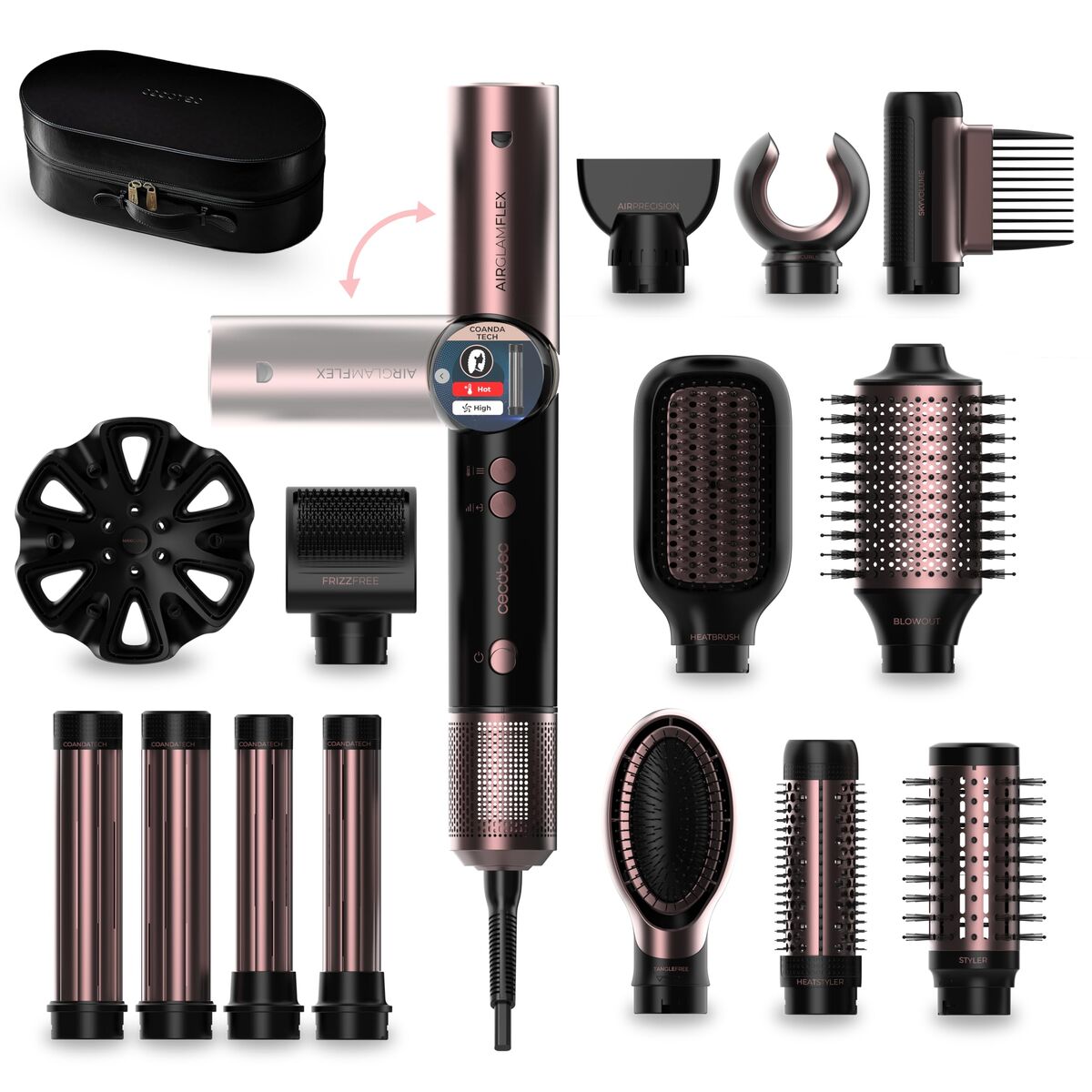 Cecotec Escova Modeladora AirGlam 14in1 Flex, 14 acessórios, 1400W, flex, preto