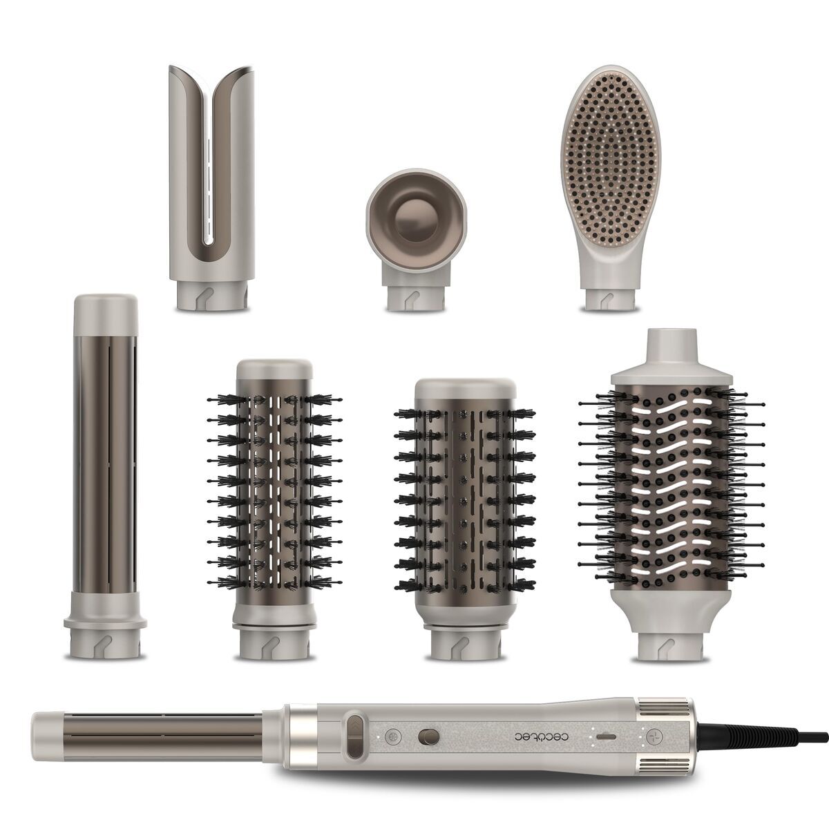 Cecotec Escova Modeladora CeramicCare 8in1 AirGlam Gyro 1500W Cerâmica Ionizador Champagne