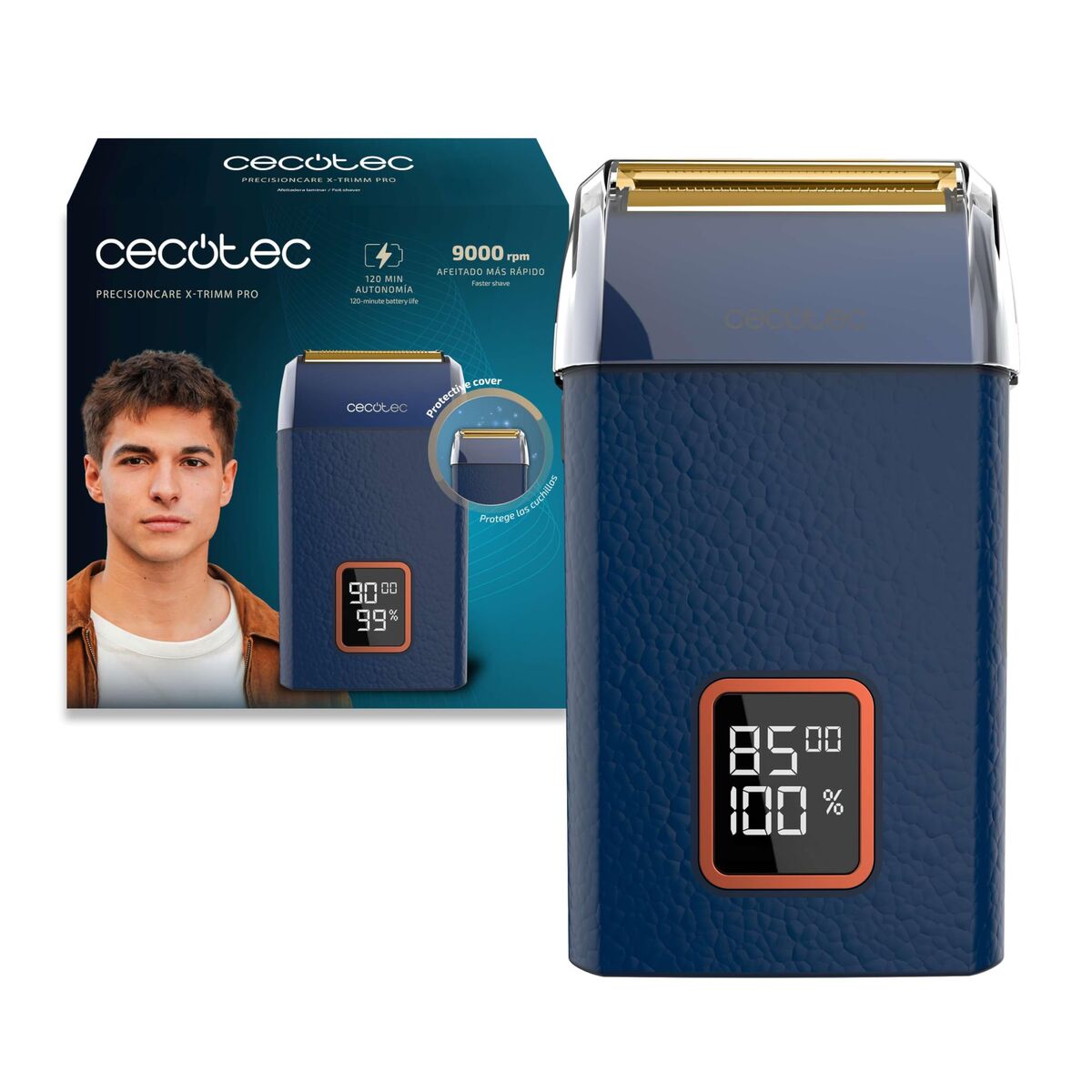 Cecotec Máquina de Barbear PrecisionCare X-Trimm Pro Titânio 3 Velocidades LED 2h Azul