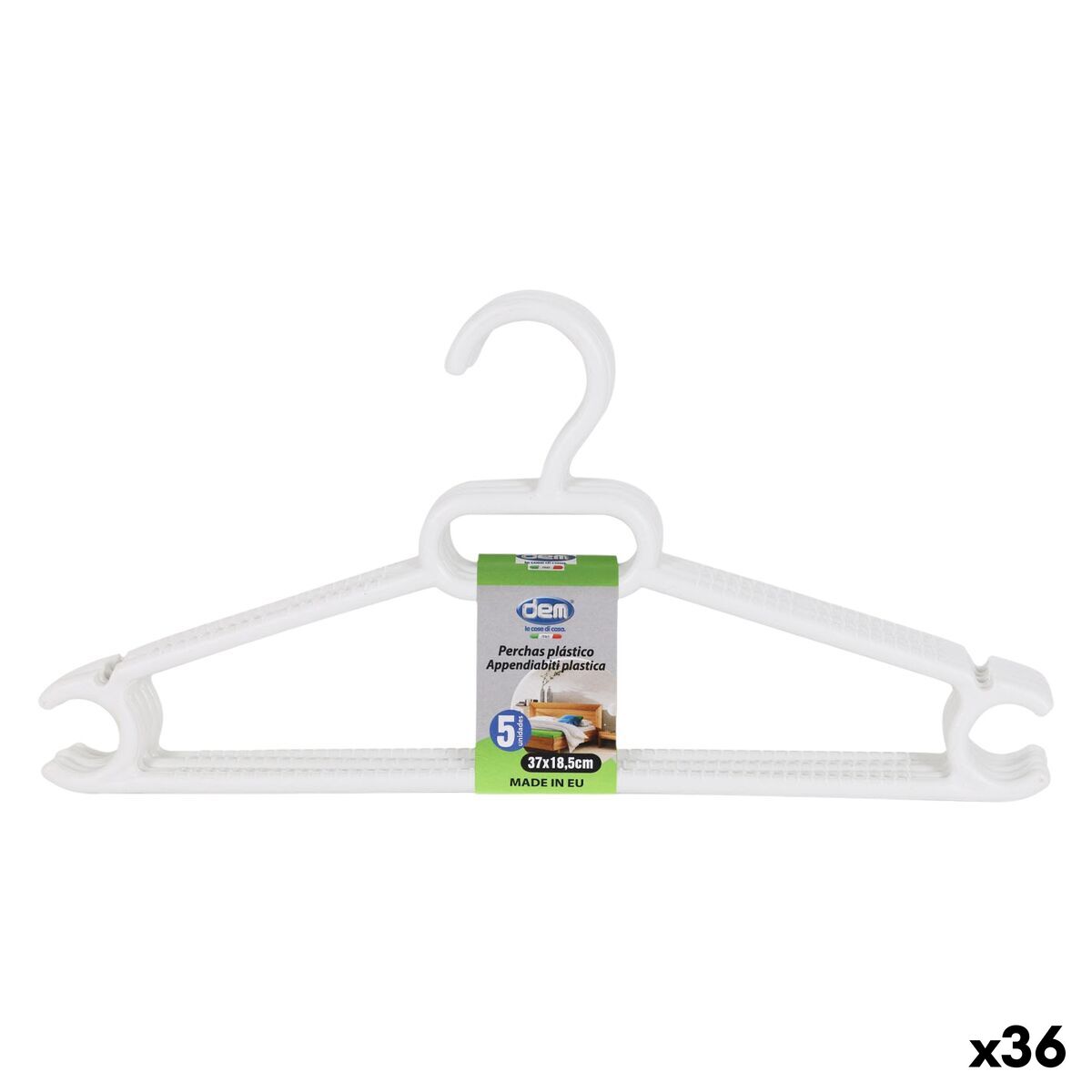 Conjunto de Cabides Dem Branco Plástico 0,5 x 37 x 18,5 cm 5 Peças (36 Unidades)