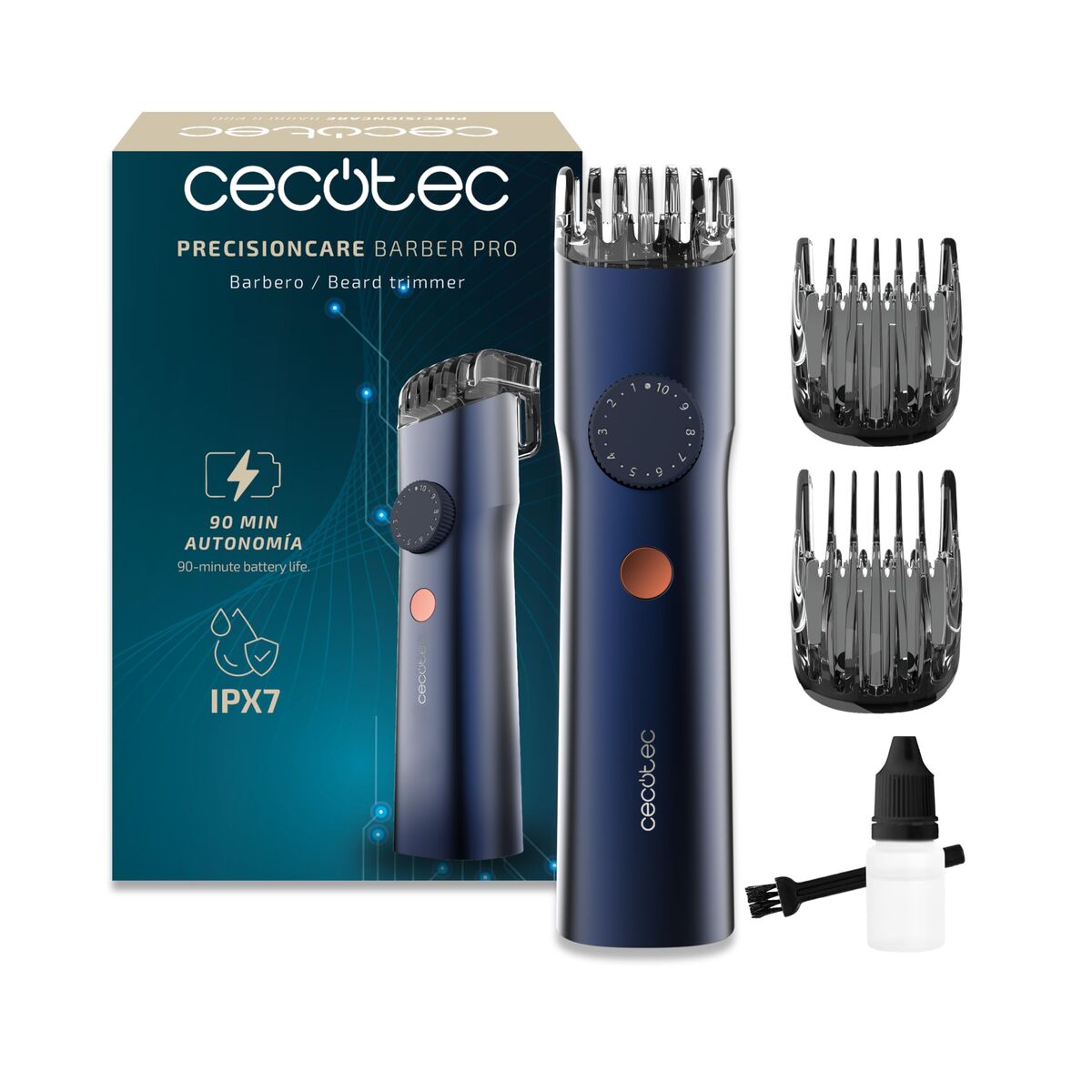 Cecotec Cortador de Cabelo PrecisionCare Barber Pro Recarregável IPX7 Azul Acessórios