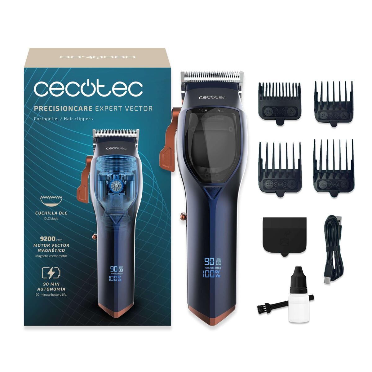 Cortador de Cabelo Cecotec PrecisionCare Expert Vector sem fio, motor 9200rpm, lâmina DLC