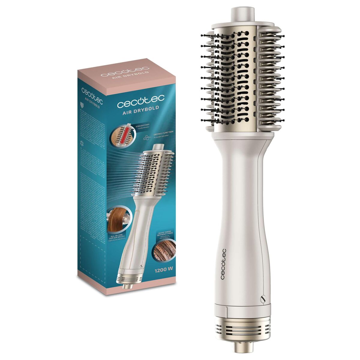 Cecotec Escova Secadora Iónica Air DryBold 1200W, 3 temperaturas, volumizador, branco
