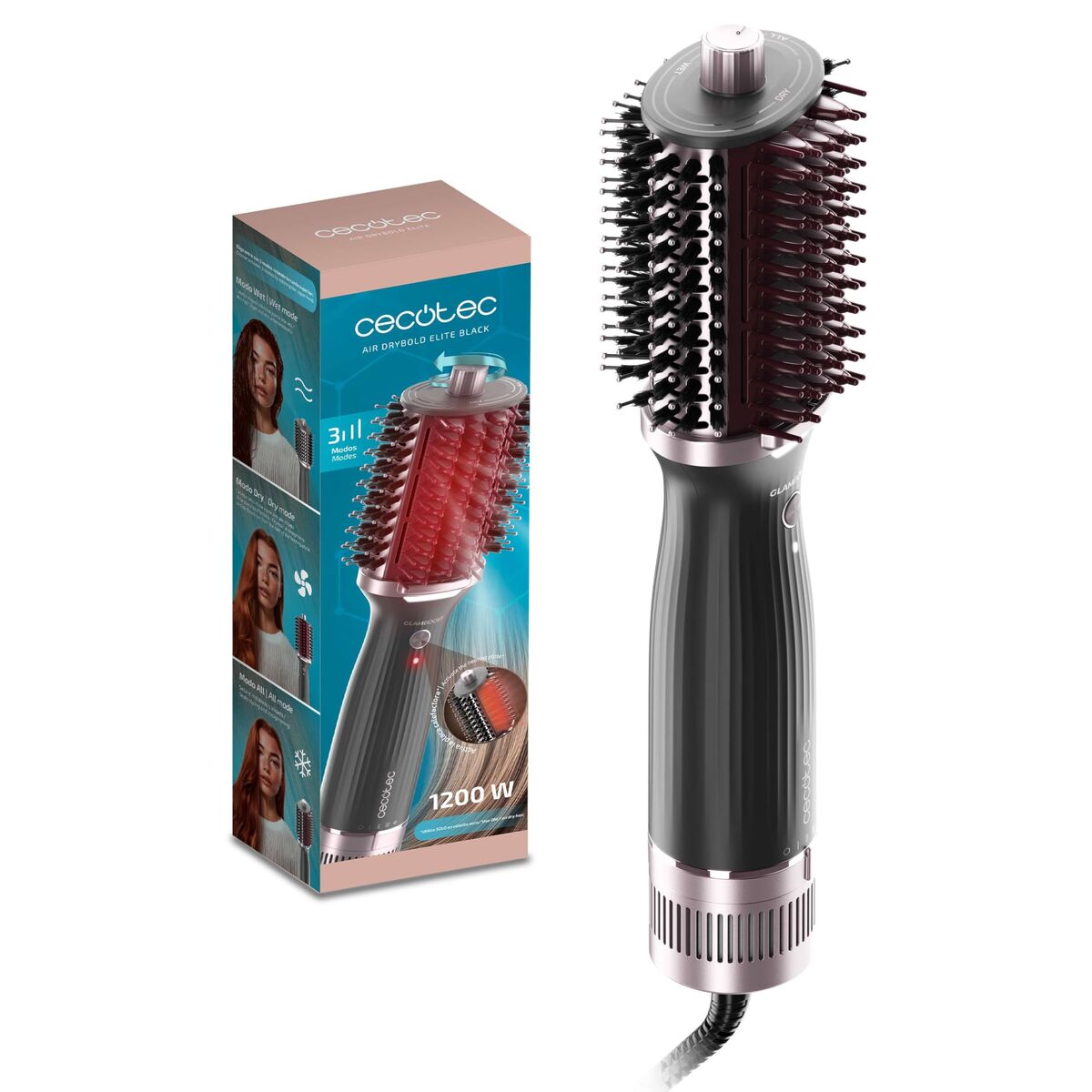 Cecotec Escova Secadora Volumizadora Iónica Air DryBold Elite 1200W 3 Temp Preto