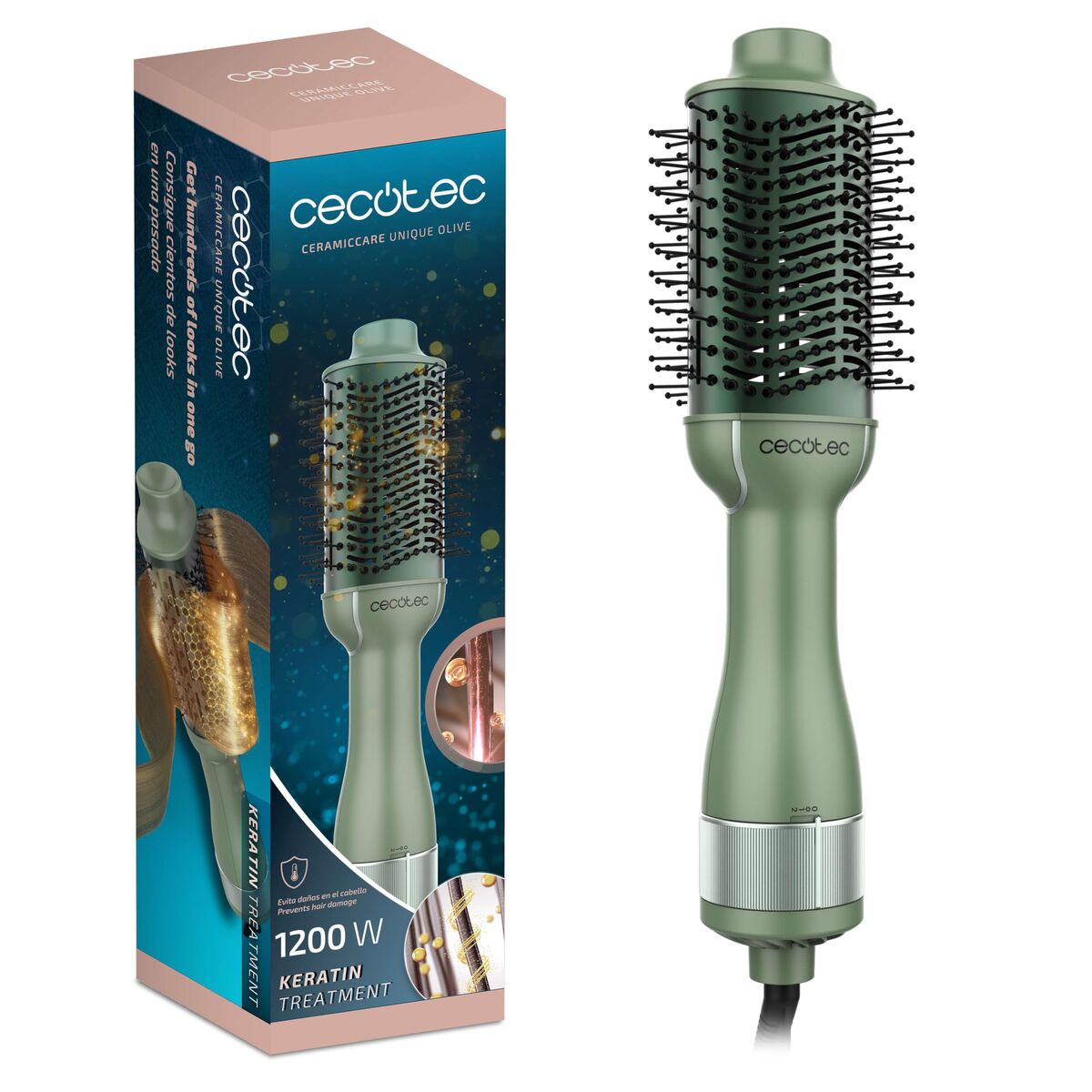 Cecotec Escova Alisadora CeramicCare Unique 1200W 3 temperaturas, queratina, argão