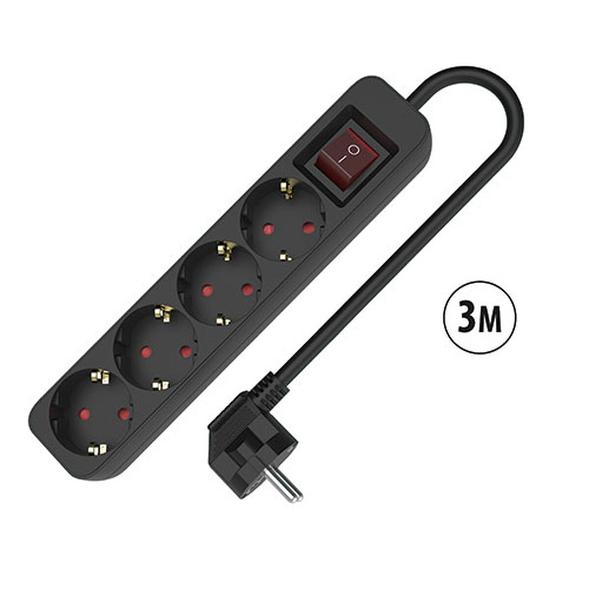 Extensão com 4 tomadas com interruptor TM Electron TMUAD534SBK Preto 3680 W (3 m)