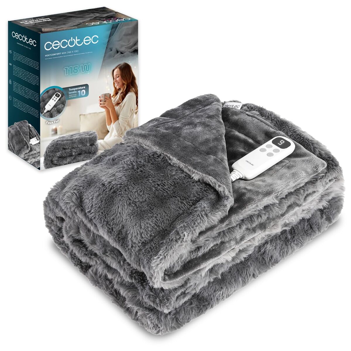 Cobertor Elétrico Cecotec HeatConfort Noa 115 W Cinzento 160 x 130 cm