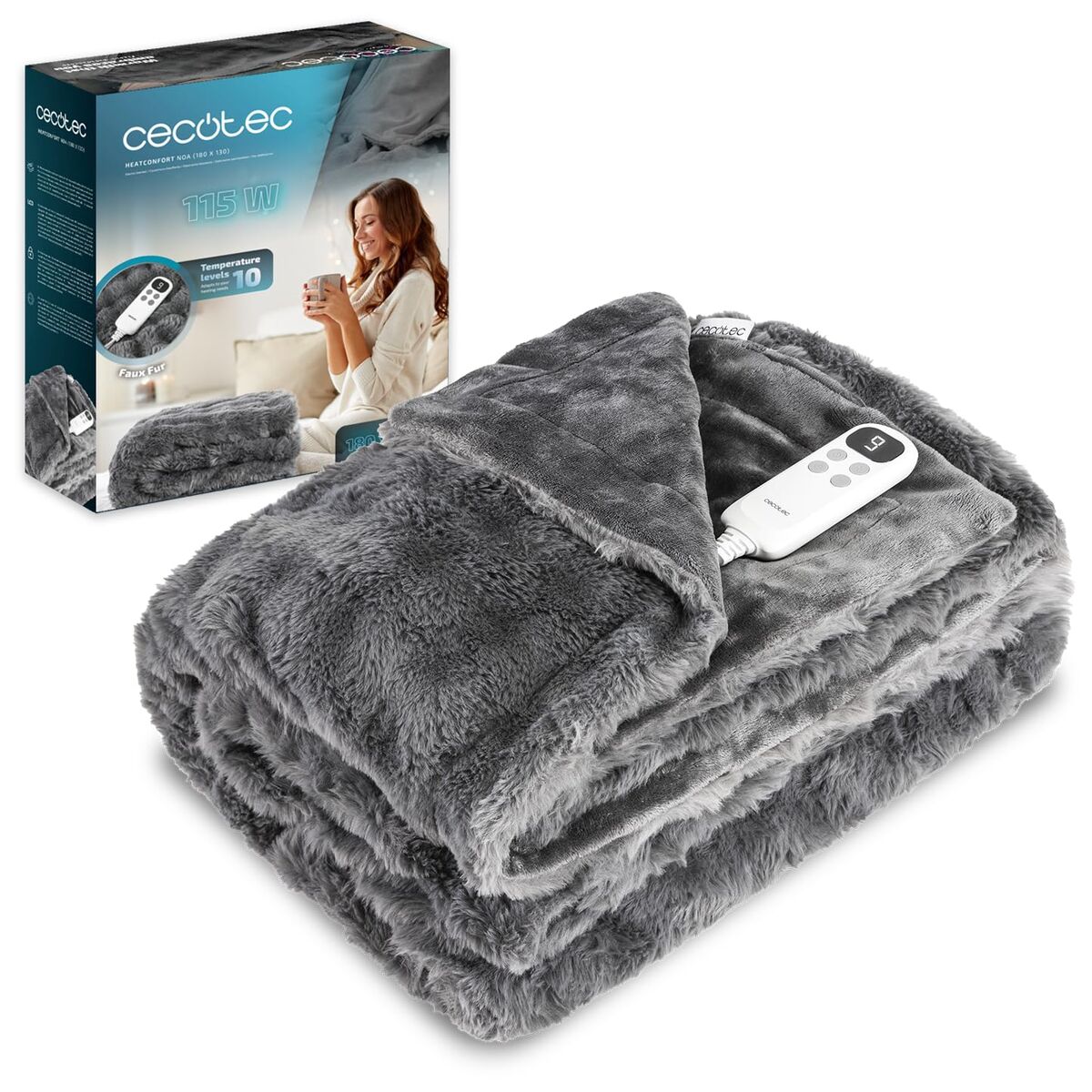 Cobertor Elétrico Cecotec HeatConfort Noa 115 W Cinzento 180 x 130 cm