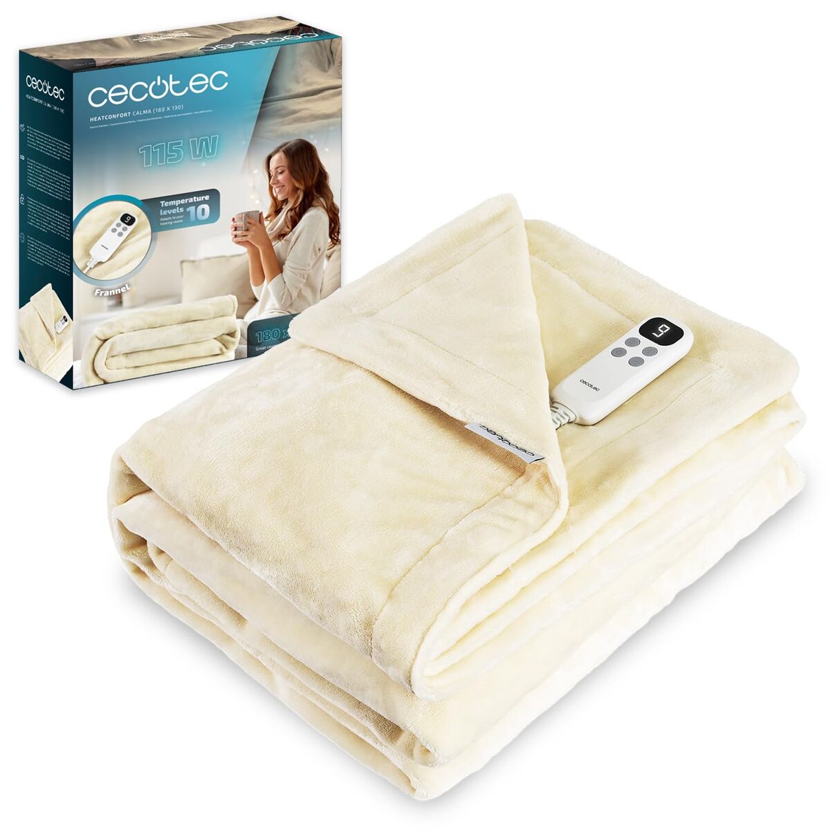 Cobertor Elétrico Cecotec HeatConfort Calma 115 W Bege 180 x 130 cm