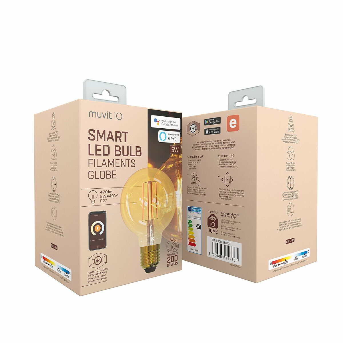 Lâmpada Inteligente Muvit iO 5 W E27 1800 K 2700 K 480 Lm Wi-Fi