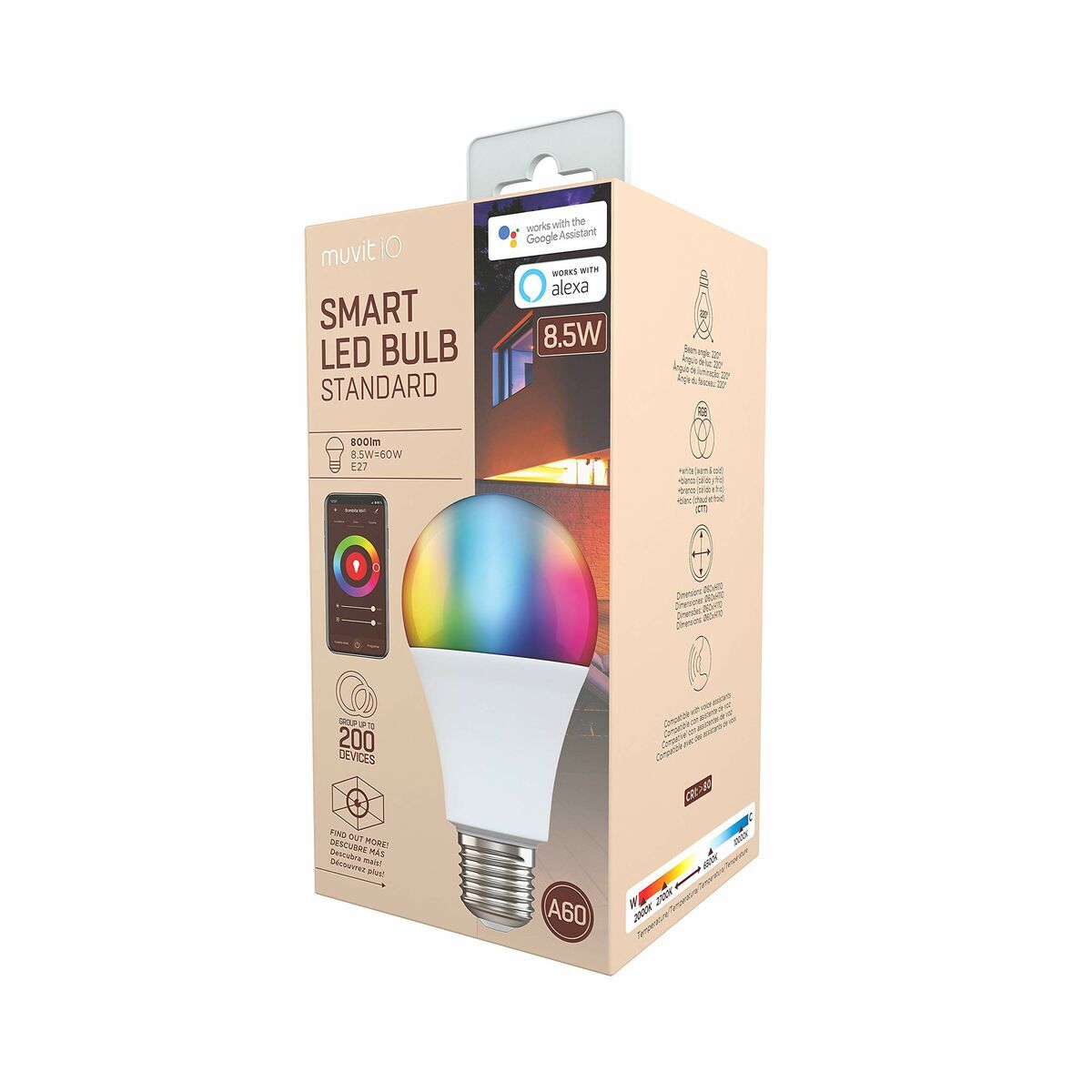 Lâmpada Inteligente Muvit 8,5 W E27 2700 K 6500 K 800 lm Wi-Fi LED Branco