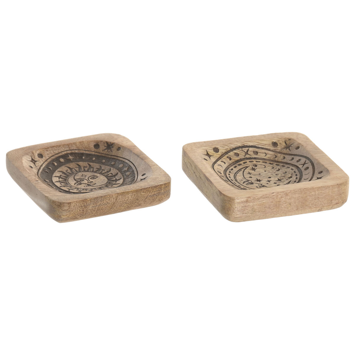 Tabuleiro de Bolso Home ESPRIT Castanho Madeira de mangueira 9,5 x 9,5 x 2 cm (2 Unidades)