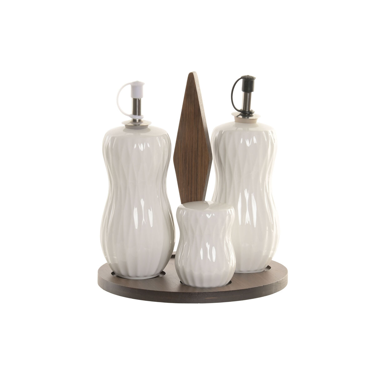 Galheteiro Home ESPRIT Branco Catanho escuro Bambu Porcelana 17 x 17 x 19 cm