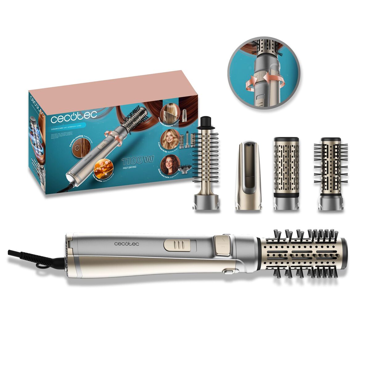 Escova de Styling Cecotec CeramicCare 5in1 AirBrush Gyro 1000 W 1100 W 900 W Cinzento
