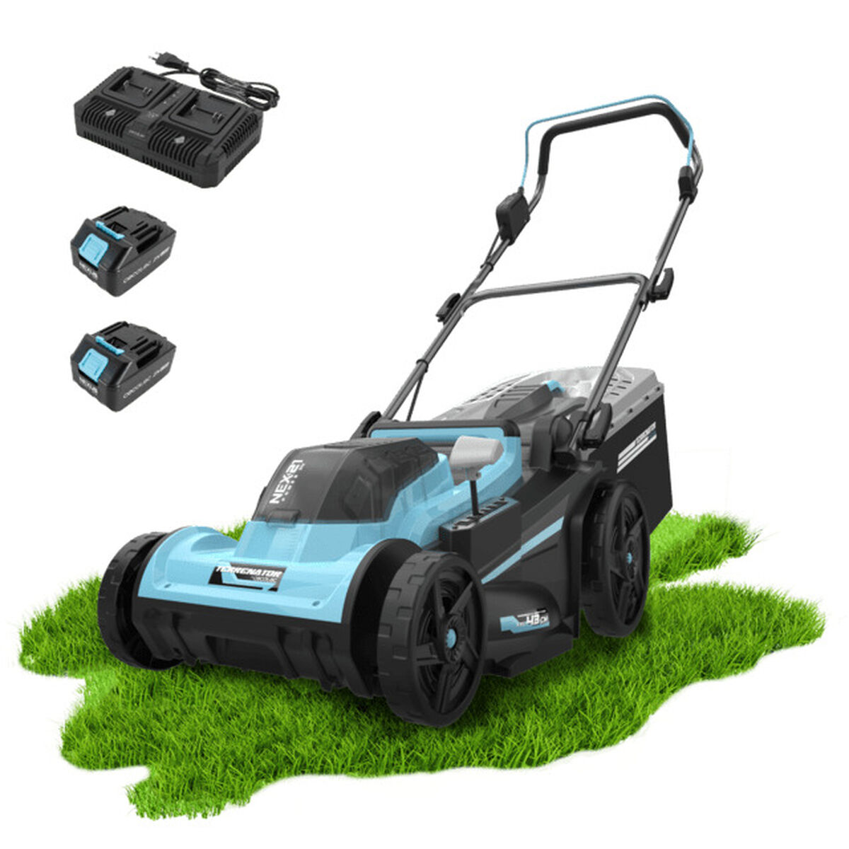 Cecotec Cortador de Relva a Bateria Brushless E7 Liberty Z Plus 20V 43cm 45L 3em1 azul