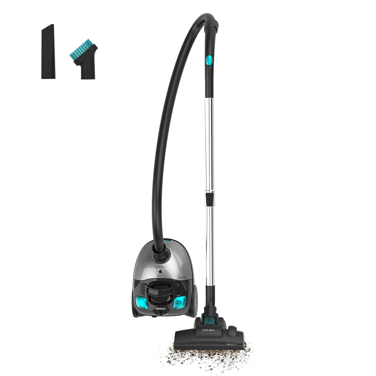 Aspirador com saco Cecotec Conga Powerbag 2000 Compact Plus 800W 2L preto rodas