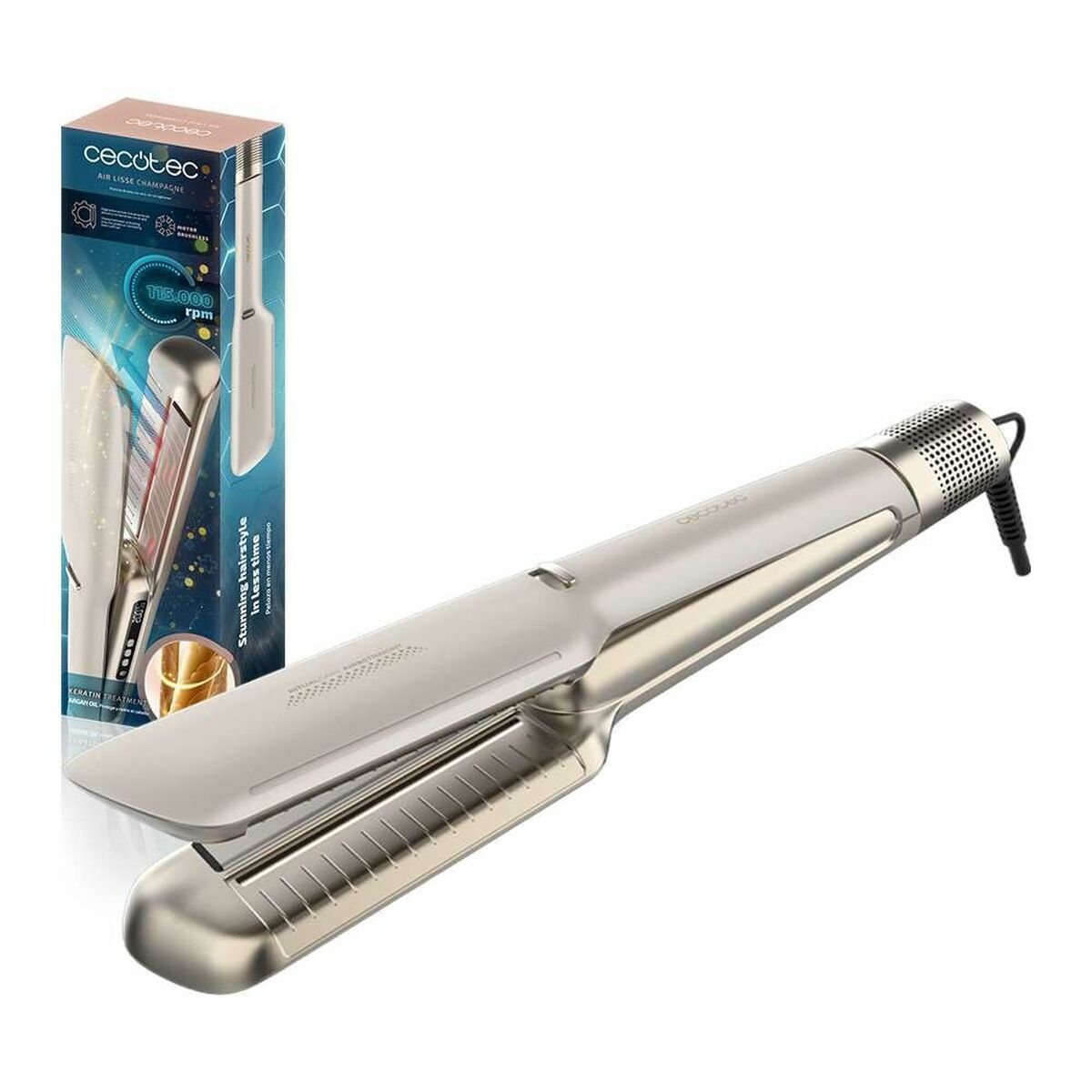 Cecotec Prancha de Cabelo Air Lisse Champagne 45W Ionic Queratina Display Auto-Off