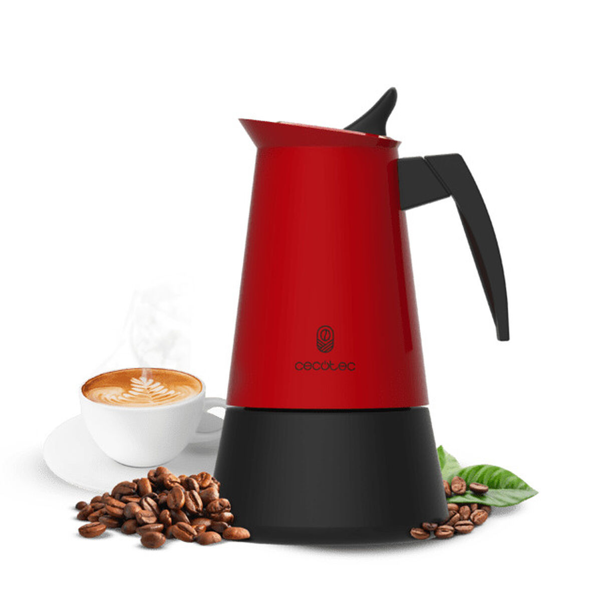 Cecotec Cafeteira Italiana Piccolina 900 Inox Vermelha 2 Chávenas 450 ml Antigota