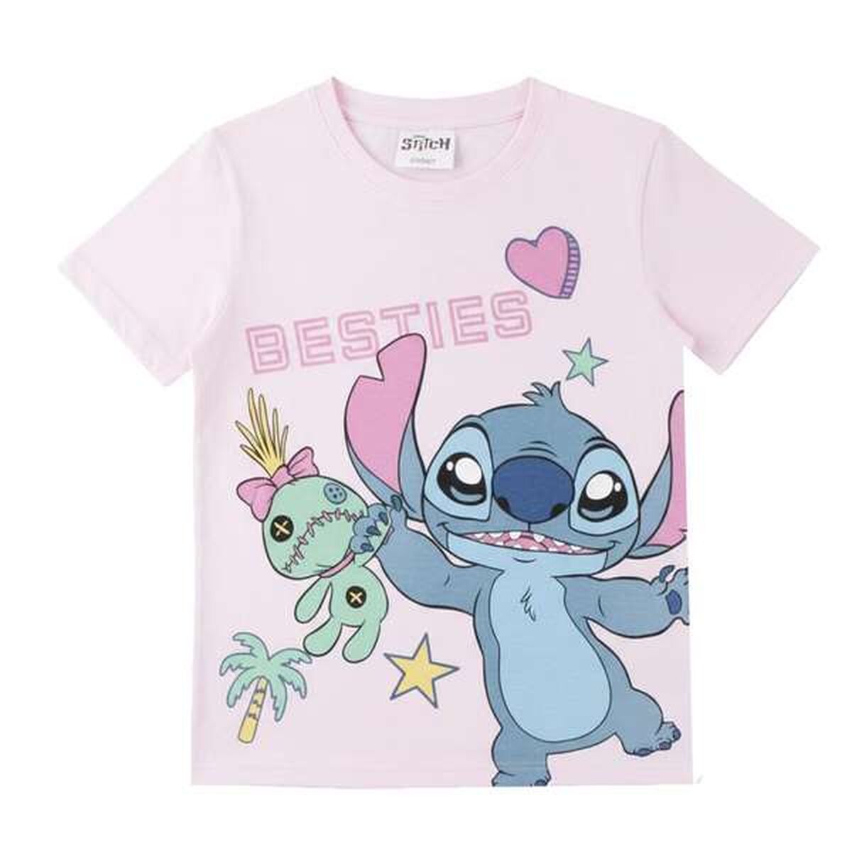 Camisola de Manga Curta Infantil Stitch Rosa Claro