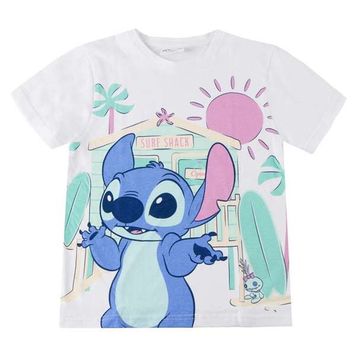 Camisola de Manga Curta Infantil Stitch Branco