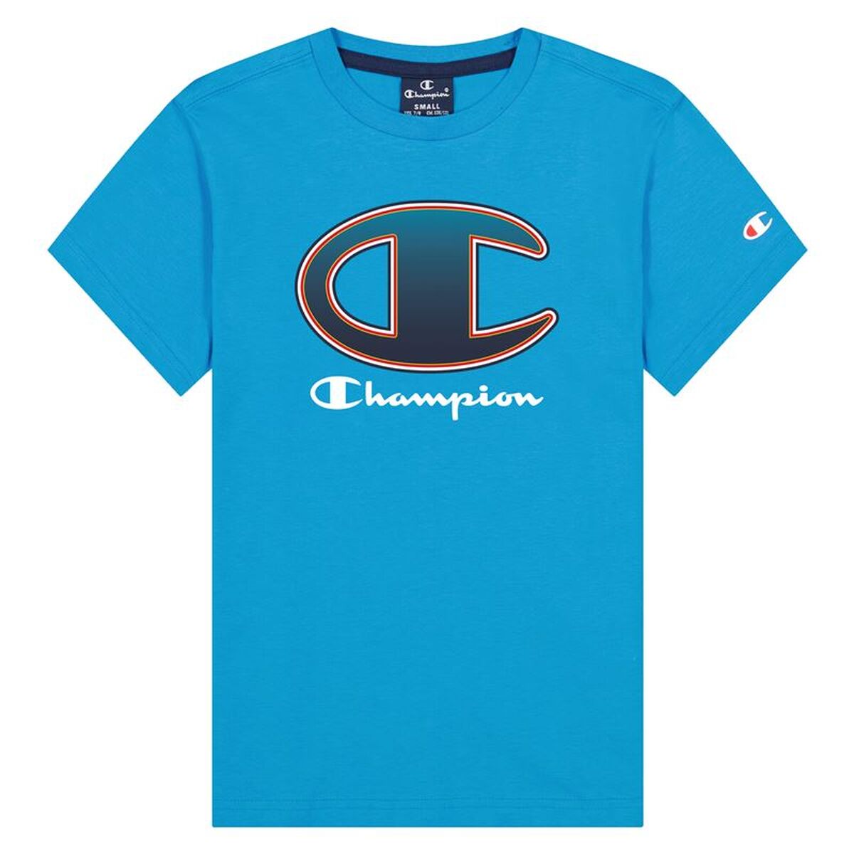 Camisola de Manga Curta Infantil Champion Crewneck Big Logo Boy Blue Azul
