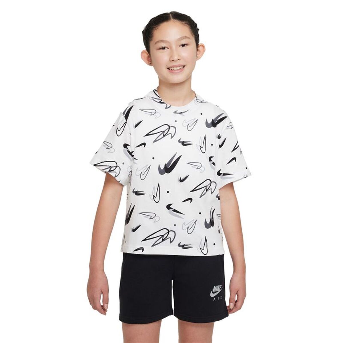 Camisola de Manga Curta Infantil Nike Boxy Swooshfetti Branco