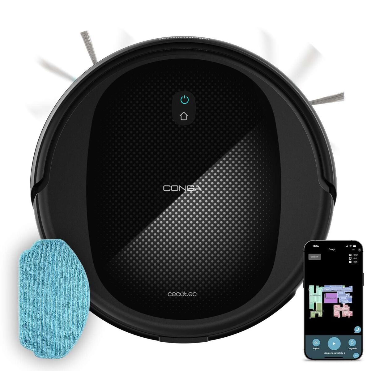 Aspirador Robot Cecotec Conga M20, 7000Pa, 160min, Wi-Fi, App, iTech Gyro, Preto