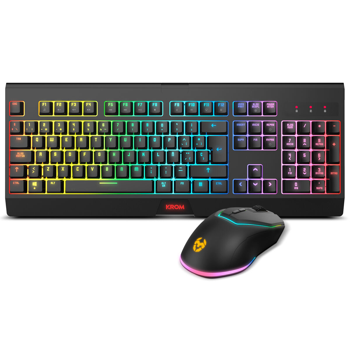 Teclado e Rato Krom Kabala Preto Multicolor Qwerty espanhol