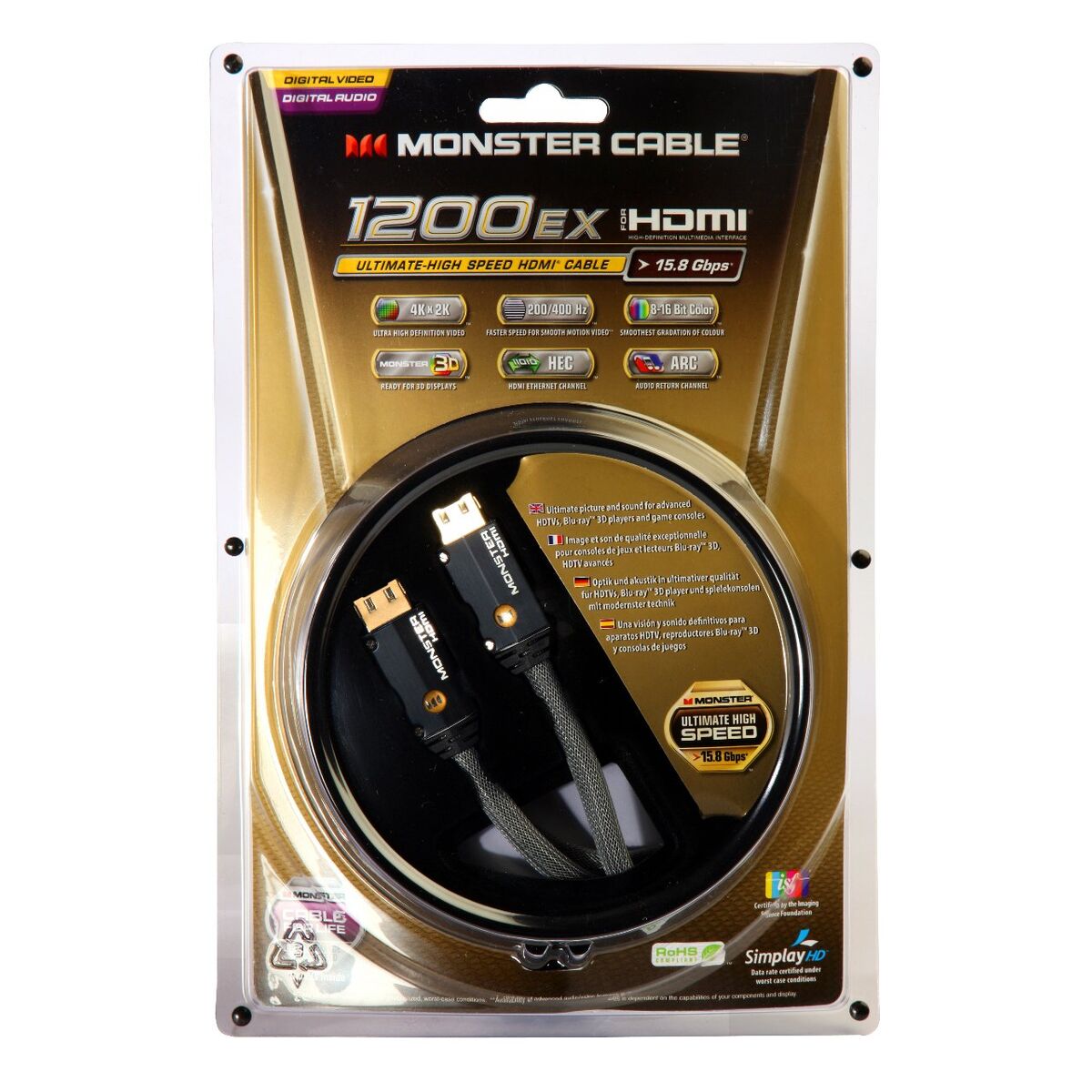 Cabo HDMI MONSTER 1200HDEXS Preto 2 m
