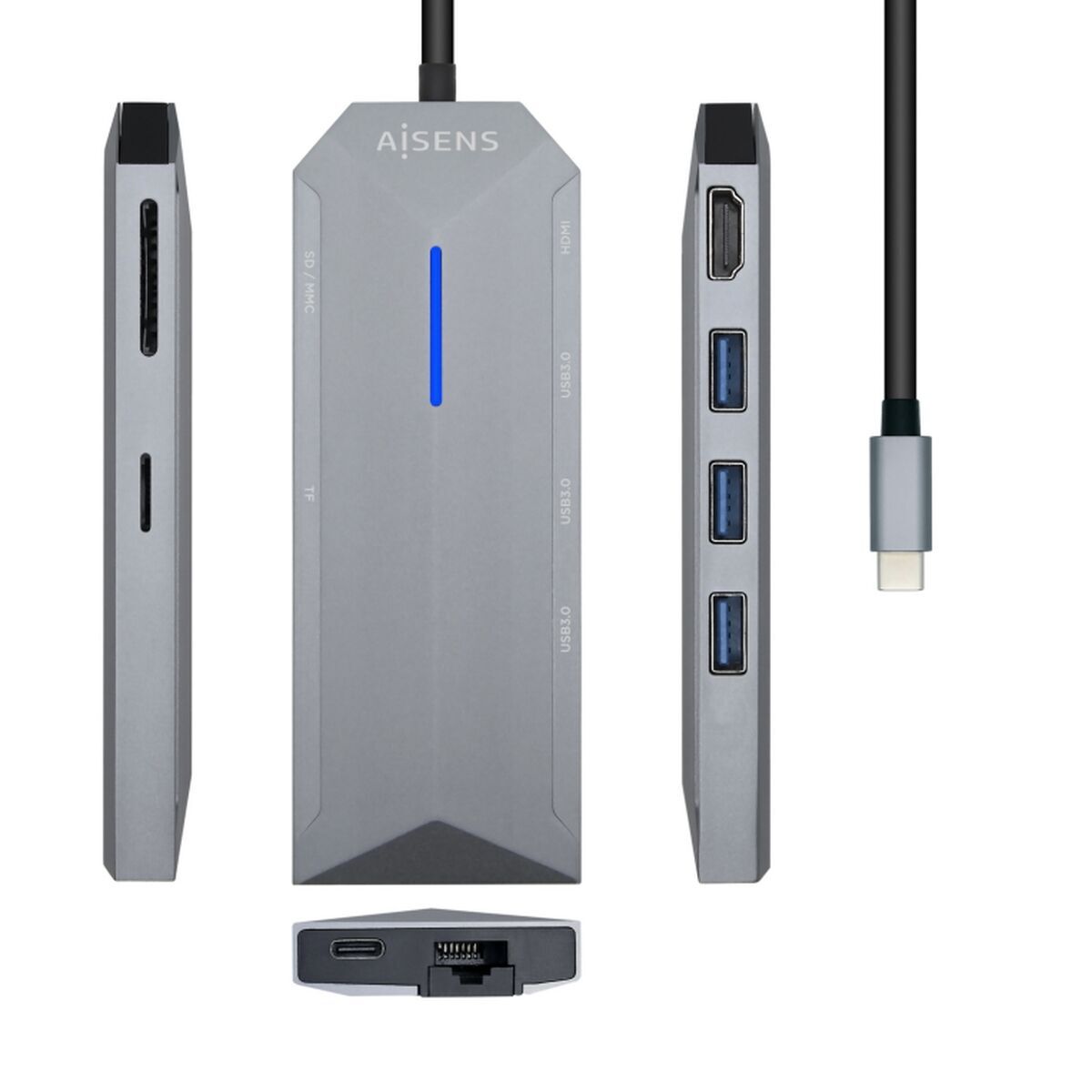 Hub USB-C Aisens ASUC-8P004-GR Cinzento 100 W