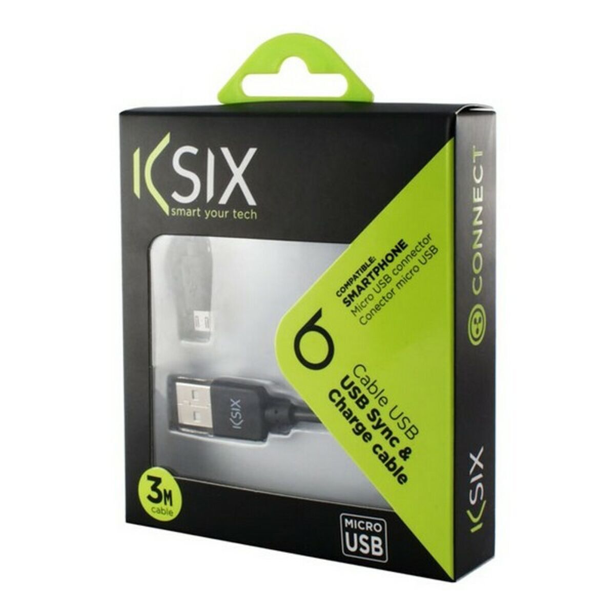 Cabo USB para micro USB KSIX B1740CU03 Preto 3 m
