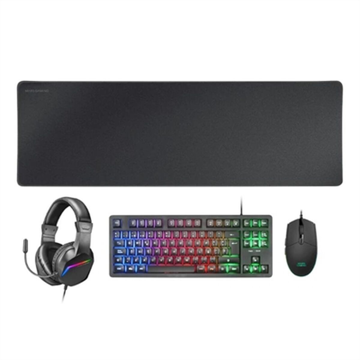 Teclado e Rato Mars Gaming MCPRGB3ES Preto Multicolor Qwerty espanhol (4 Unidades)