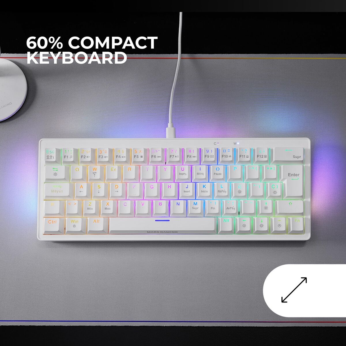 Teclado Gaming Mars Gaming MKMINIPROWBES Qwerty US Branco
