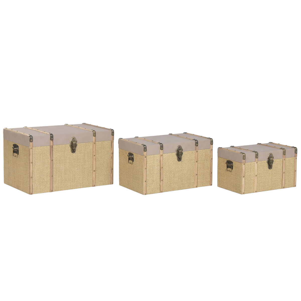 Conjunto de Baús Home ESPRIT Castanho Natural Poliuretano Fibra Alpino 56 X 35 X 33 CM (3 Unidades)