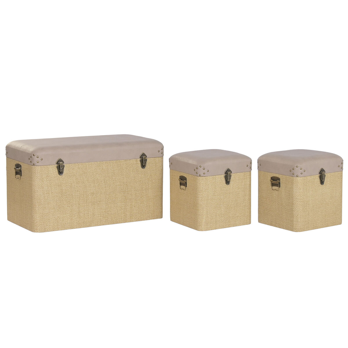 Conjunto de Baús Home ESPRIT Castanho Natural Poliuretano Madeira Alpino 80 x 40 x 44 cm (3 Unidades)