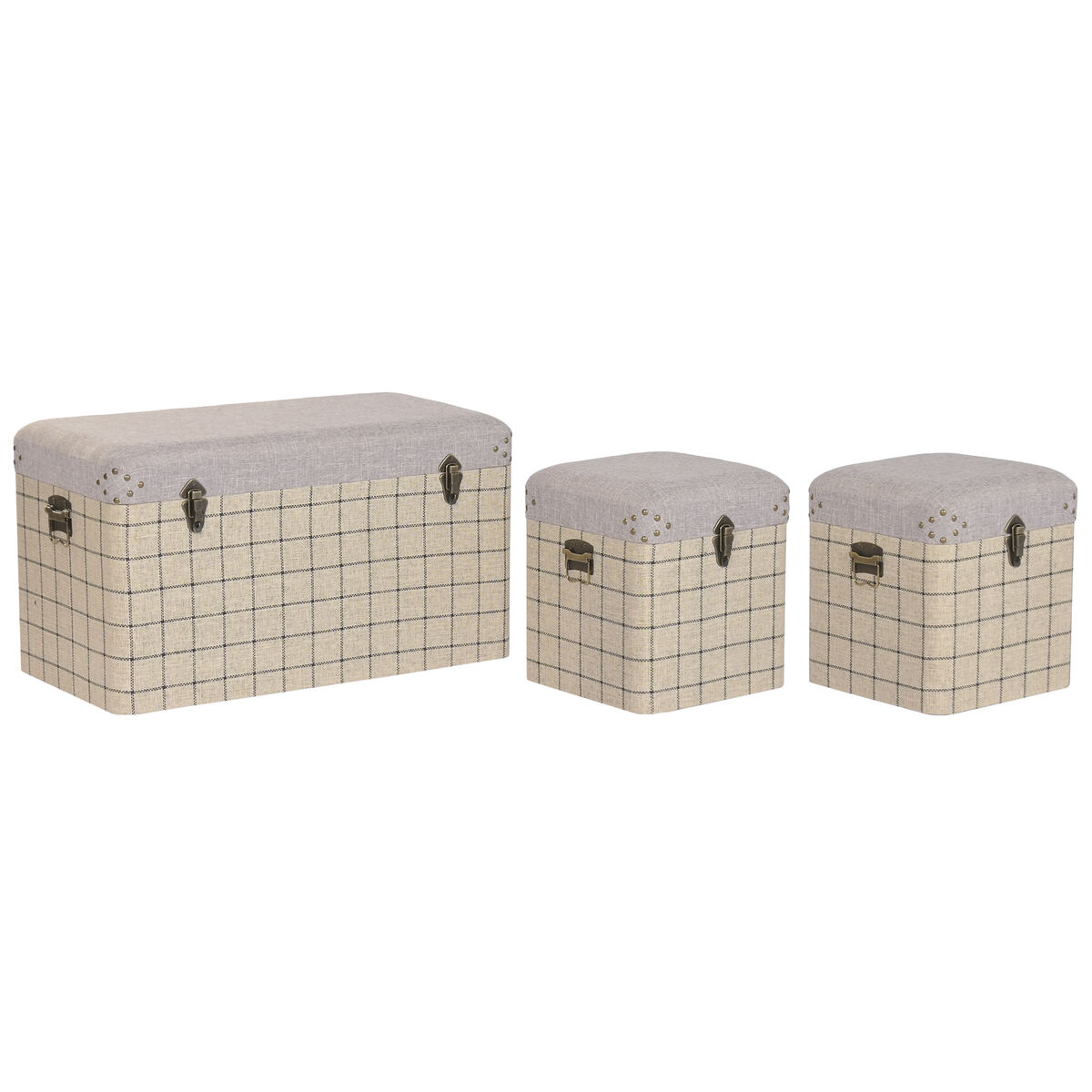 Conjunto de Baús Home ESPRIT Preto Bege Poliéster Madeira Scandi 80 x 40 x 44 cm (3 Unidades)