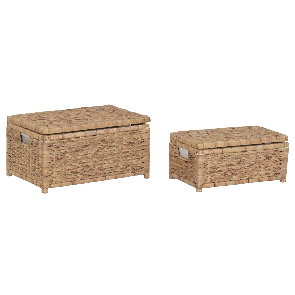Cesto de Roupa Suja Home ESPRIT Branco Natural Madeira Jacinto-de-água Tropical 60 X 38 X 30 CM (2 Unidades)