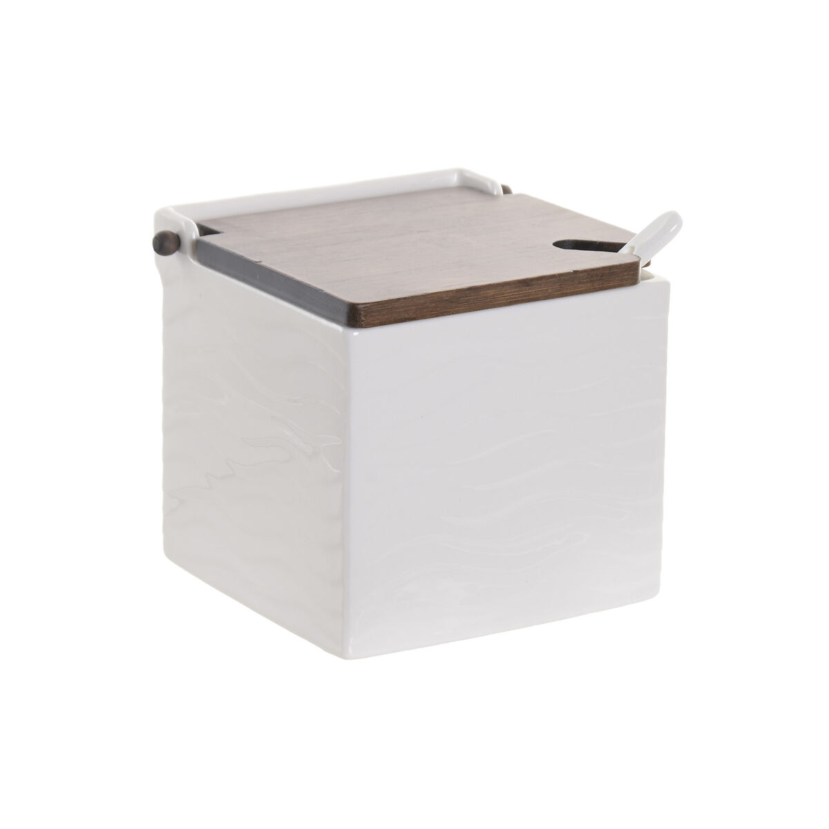 Saleiro com Tampa Home ESPRIT Branco Catanho escuro Bambu Porcelana 13 X 12 X 12,5 CM