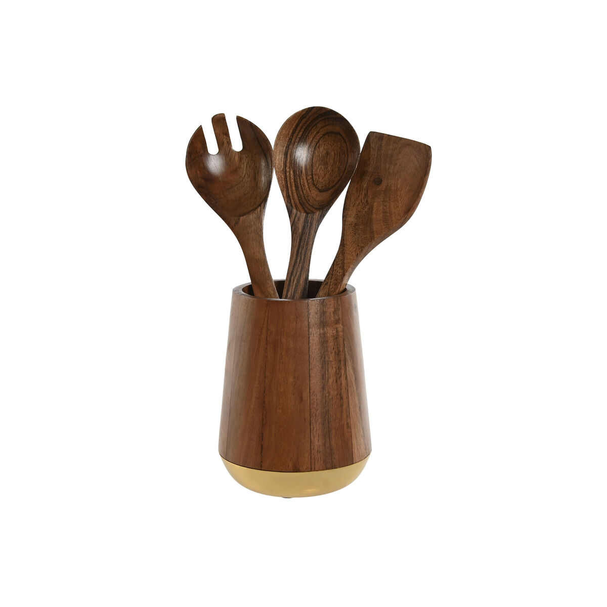 Recipiente para Utensílios de Cozinha Home ESPRIT Aço inoxidável Acácia 13 x 13 x 16,5 cm 4 Peças