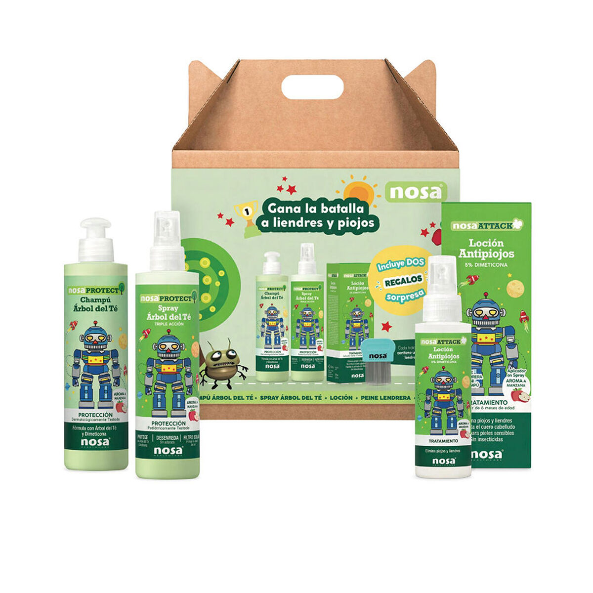 Conjunto de Cosmética Infantil Nosa Healthcare PROTECT Maçã Antipiolhos 4 Peças