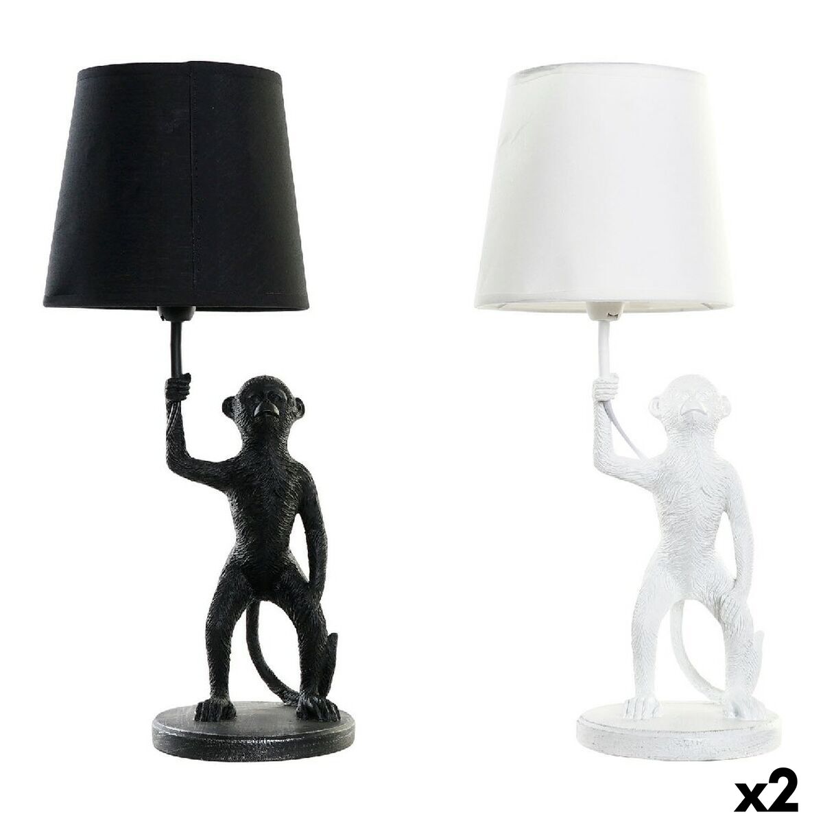 Lâmpada de mesa DKD Home Decor Branco Preto Poliéster Metal Resina 25W 220 V Macaco (2 pcs) (20 x 20 x 45 cm)