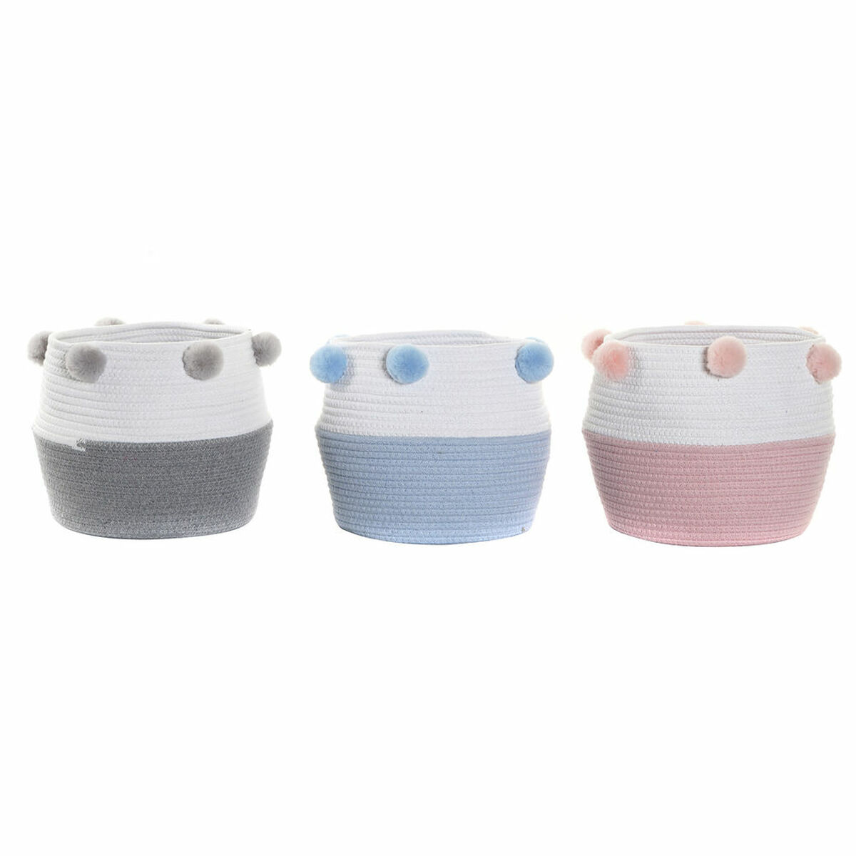 Conjunto de Cestas DKD Home Decor Pompons 30 x 30 x 26 cm Madeira