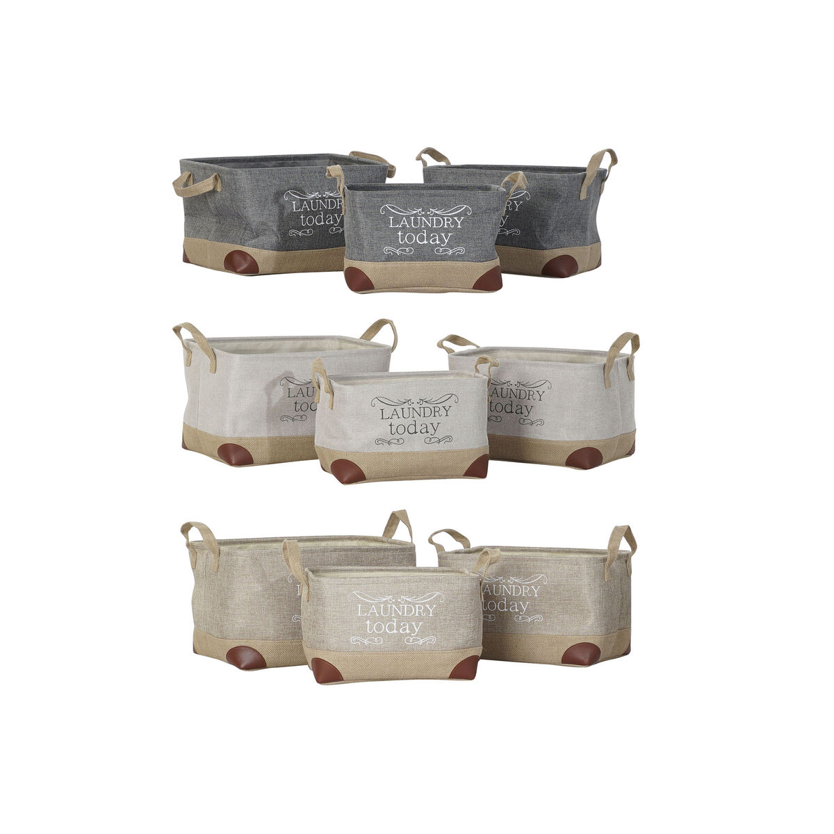 Cesta Multiusos DKD Home Decor Bege Cinzento Marrom claro 40 x 30 x 24 cm Madeira 3 Peças (3 Unidades)