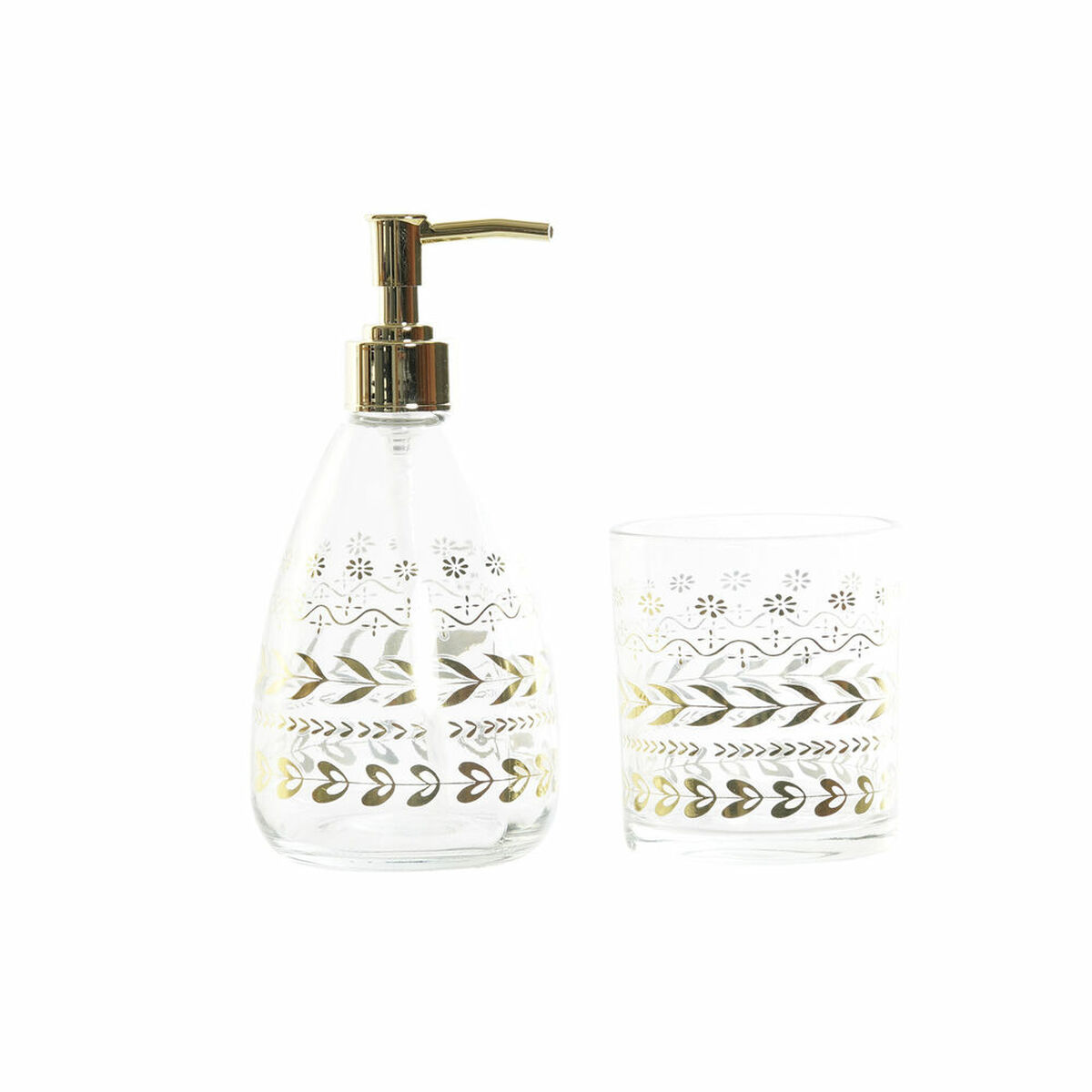 Conjunto de Banho DKD Home Decor Dourado Cristal ABS Plástico Folha de planta 9 x 9 x 18 cm
