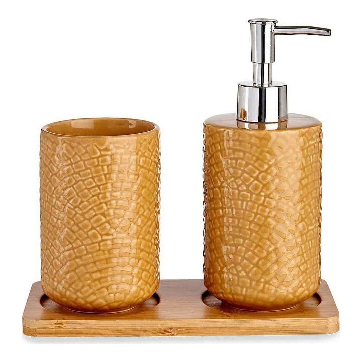Conjunto de Banho Berilo Camel Bambu Polipropileno ABS Grés Pleinen 9 x 18,5 x 20 cm