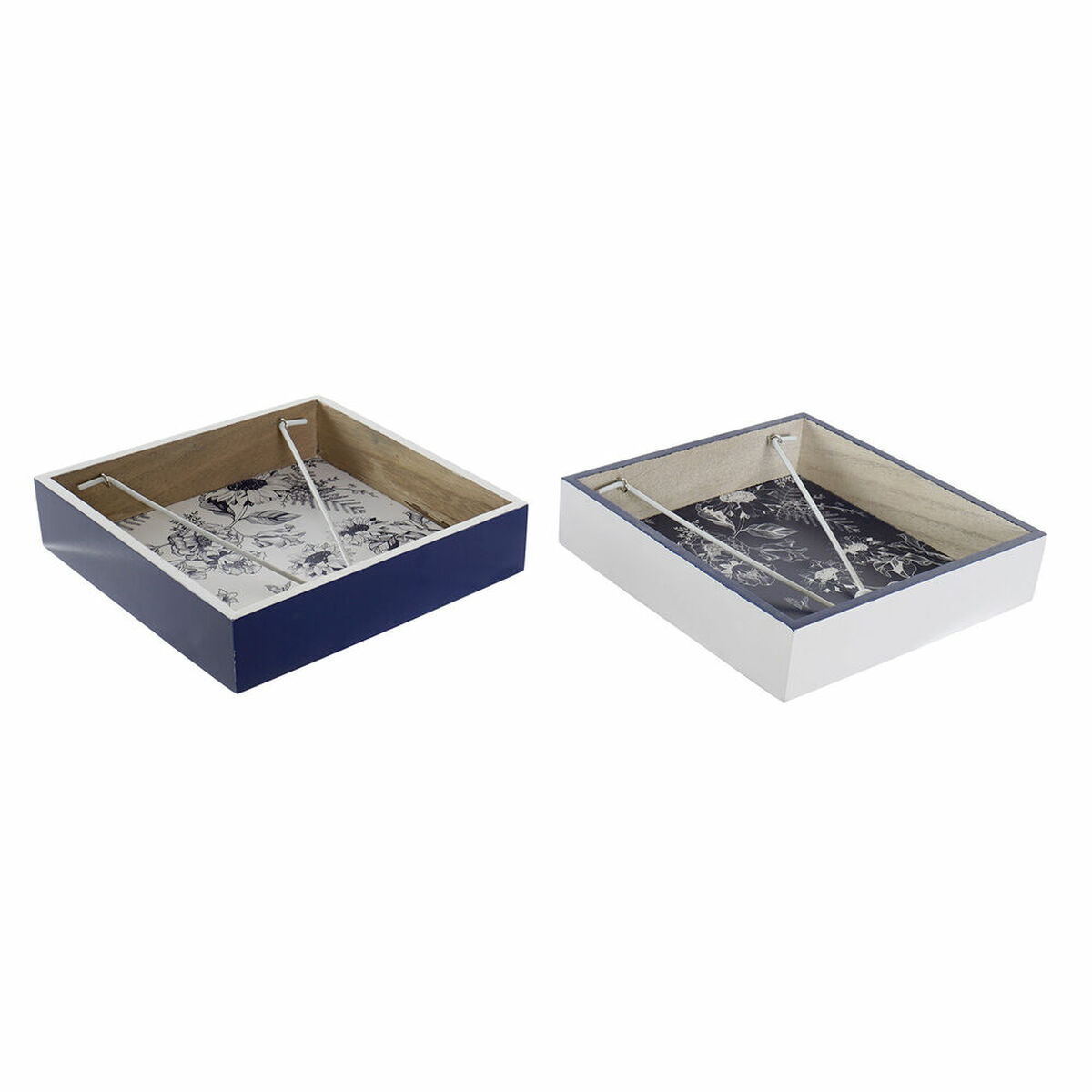 Porta-guardanapos DKD Home Decor Metal Branco Azul Marinho Madeira MDF (2 pcs)