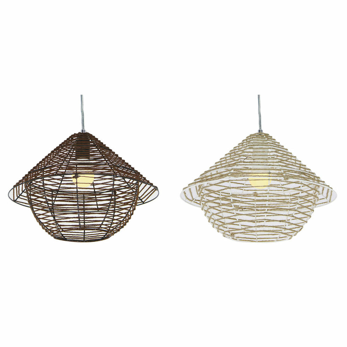 Candeeiro de teto DKD Home Decor Branco Castanho Preto Natural Metal Corda Plástico 50 W 220 V Urbana 38 x 38 x 27 cm